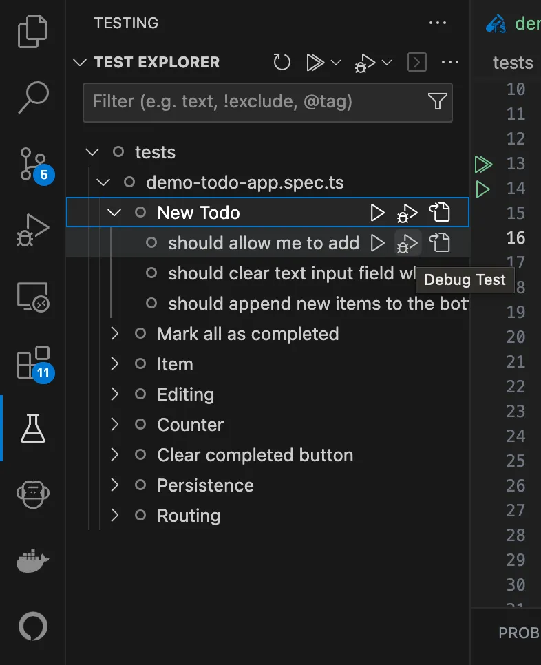 Testing explorer from VS Code extension