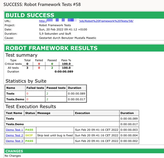 Successful build execution with test results