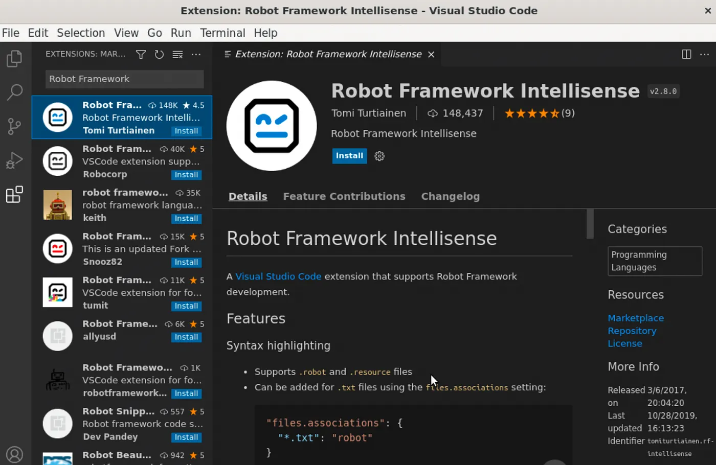 Robot Framework Intellisense